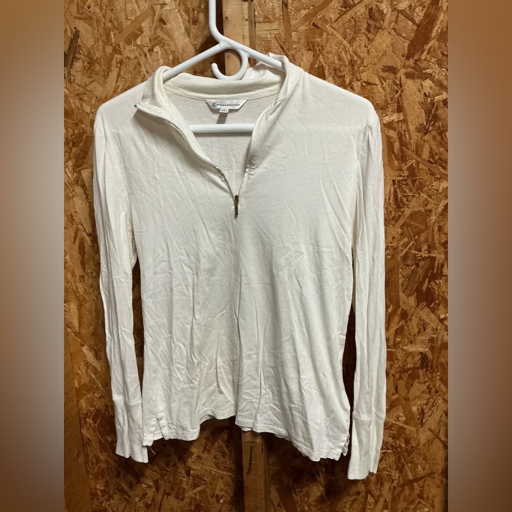 Brooks Brothers Cream Half-Zip Long Sleeve Top